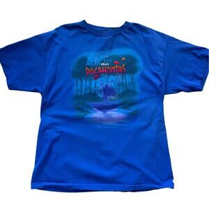 Vintage Pocahontas Disney Embroidered Double Graphic T-Shirt Blue Size XXL